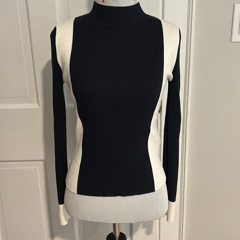 Zara cute fitted colorblock sweater navy and white size S